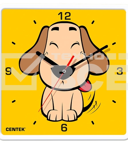 Часы настенные Centek СТ-7103 <Dog> (щенок) 25х25 см, квадрат, шаговый ход, кварцевый механизм