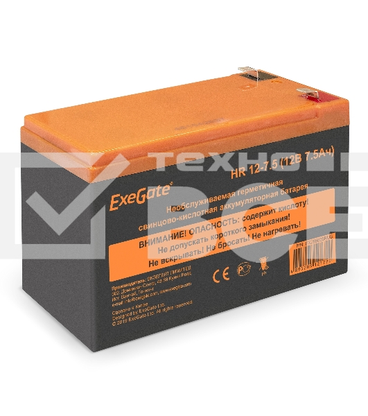 Батарея ExeGate EX285638RUS HR 12-7.5 (12V 7.5Ah 1228W, клеммы F2)