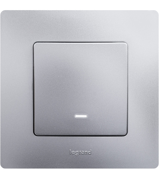 Выключатель одноклавишный с подсветкой/индикацией, автоматические клеммы, Etika, 10AX, 250В~, алюминий Выключатель одноклавишный с подсветкой/индикацией, автоматические клеммы, Etika, 10AX, 250В~, алюминий