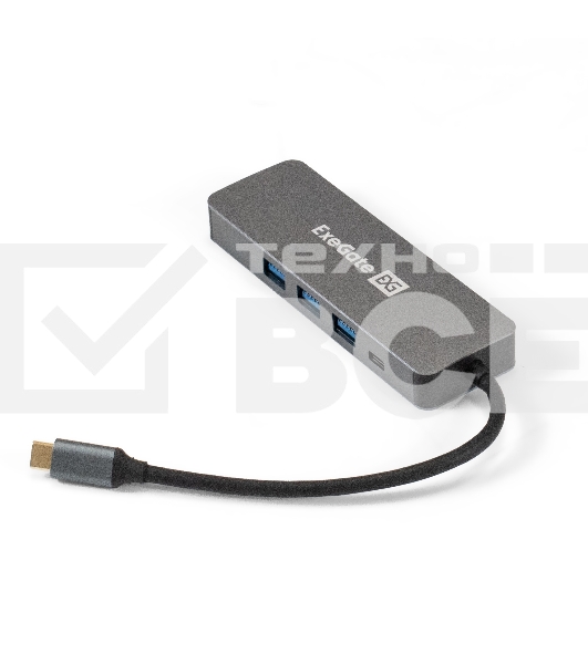 Док-станция ExeGate DUB-31C/PD/H (кабель-адаптер USB Type-C --> 3xUSB3.0 + PD 60W + HDMI 4K@30Hz, Plug&Play, серый)