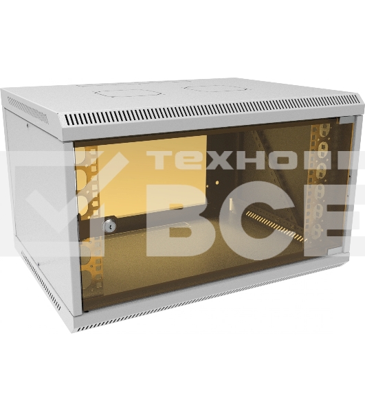Шкаф коммутационный Suprlan (05-1063) настенный 6U 600x450мм пер.дв.стекл направл.под закл.гайки 70кг RAL 7035 385мм 15.7кг 360мм