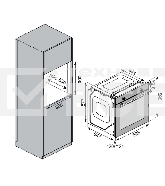 Встраиваемый духовой шкаф Kuppersberg HF 608 BX 80 л, High-Tech, 6 режимов, паровая очистка, черный, нерж. сталь