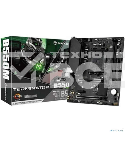 Материнская плата Maxsun Terminator B550M, AM4, AMD B550, 2xDDR4, 4xSATA, 1xM.2, 1xPCI-E 4.0 x16, 1xPCI-E 3.0 x4, 1xPCI-E 3.0 x1, 1xHDMI, 1xVGA, 1x 1Gb LAN, 2xUSB-A 3.2 Gen 1, 4xUSB-A 2.0, 3x3.5 мм, 5.1, M-ATX