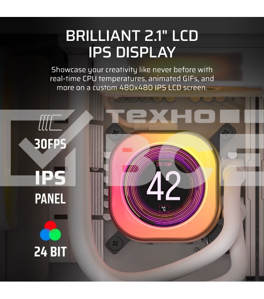 Система жидкостного охлаждения Water Cooling System Corsair iCUE LINK TITAN 240 RX LCD (240мм, белый, RGb/Fans: 2x120мм, 73.5CFM, 36dBA, 2100RPM/S: 1851, 1700, AM5, AM4)