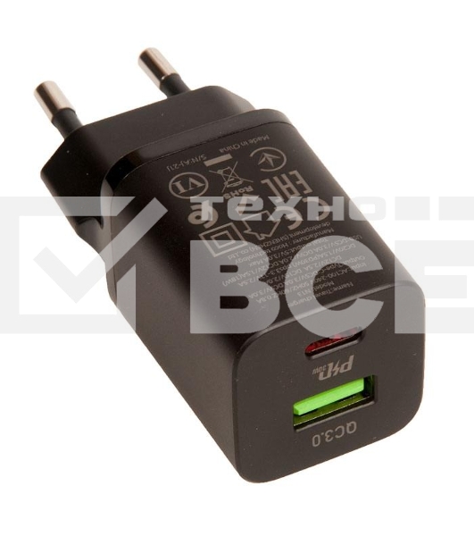 Сетевое зарядное устройство HOCO N13 Bright PD30W+QC3.0 два порта (1*USB-A, 1*Type-C), черный