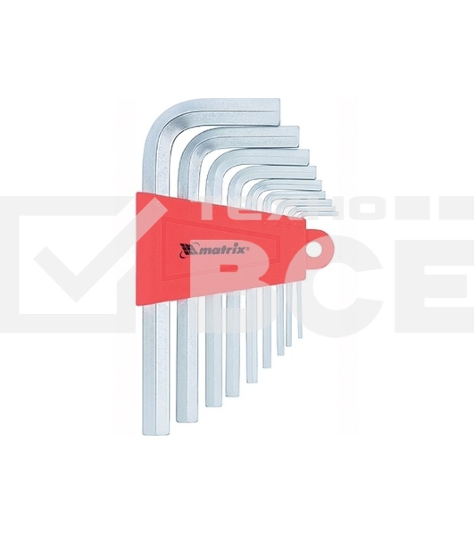 Набор ключей имбусовых Matrix HEX, 1,5–10 мм, CrV, 9 шт., короткие, сатин.