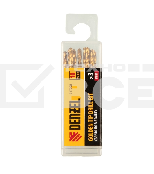 Сверло по металлу, 3 мм, HSS-Tin, Golden Tip, 10 шт. Denzel