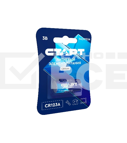 Батарейка СТАРТ CR123А 1500 мАч – 20/200, CR123А, 1500 мАч, 1 шт. на блистере