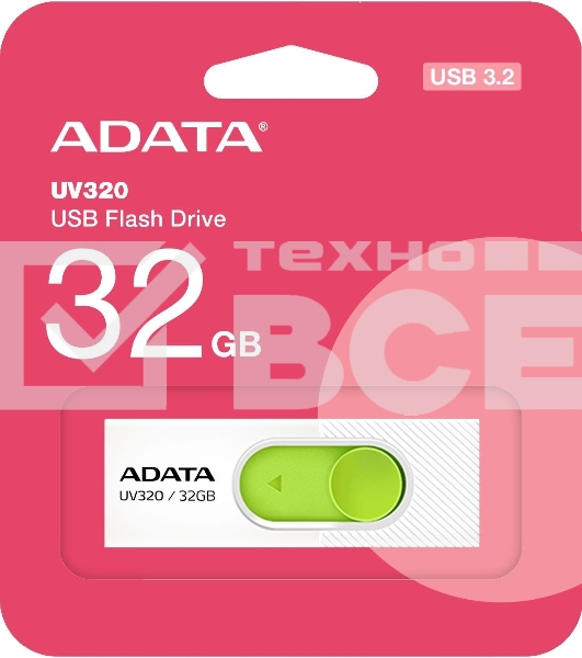 Флеш диск 32GB A-DATA UV320, USB 3.2, белый/зеленый
