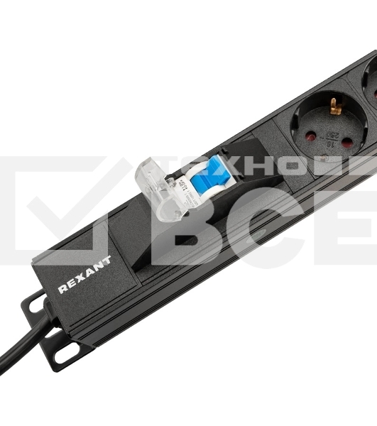 Блок распределения питания Rexant для 19' шкафов, вертикальный, 20 розеток СЕЕ 7/4, 16А, автомат защиты, алюм корп, шнур 2м, вилка СЕЕ 7/7