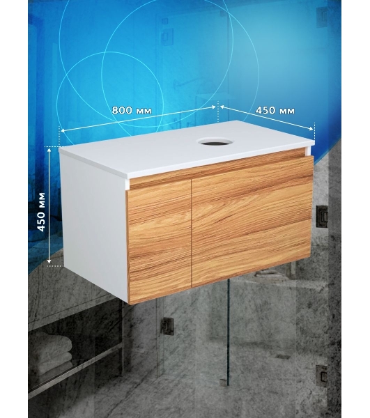 Комплект: тумба Bau Dream Blackwood 80, Раковина круглая накладная BAU Element D41, мрамор, смеситель Hotel Black, черный матовый, выпуск клик клак черный