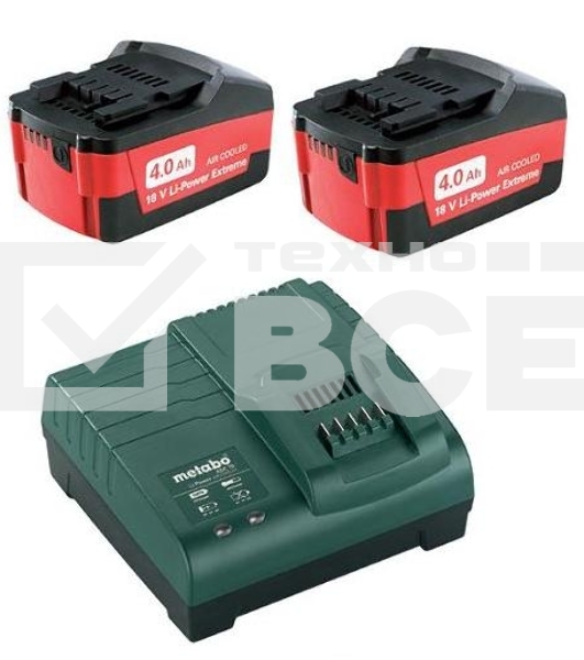 Набор аккумуляторов Metabo в + ЗУ 2 акк 4.0Ач 18В+ЗУ ASC 30-36