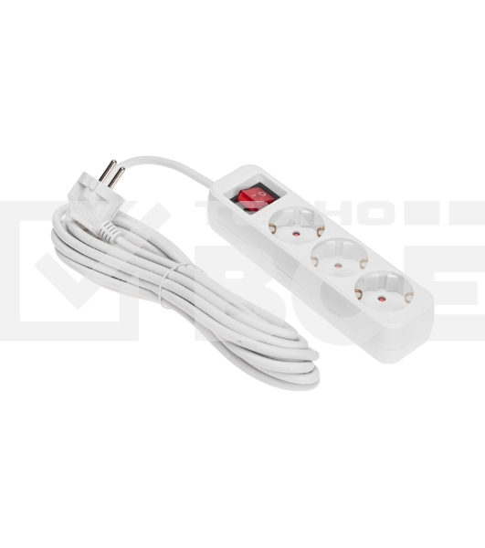 Удлинитель STANDARD 3 гнезда, 5м, 3х1,0мм², с/з, с выключателем, белый REXANT