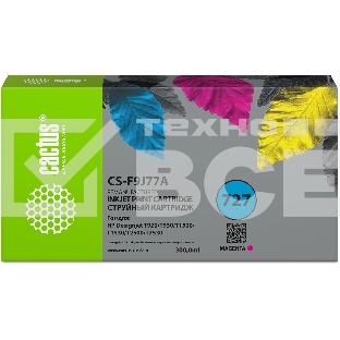 Картридж струйный Cactus CS-F9J77A 727 пурпурный (300 мл) для HP DJ T920/T930/T1500/T1530/T2500/T2530