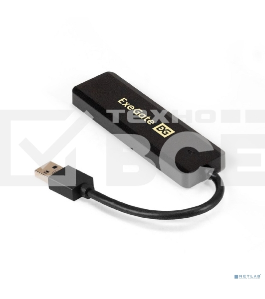 Хаб USB (концентратор) ExeGate DUB-4P/1 (кабель-адаптер USB3.0 --> 4xUSB3.0, Plug&Play, черный)