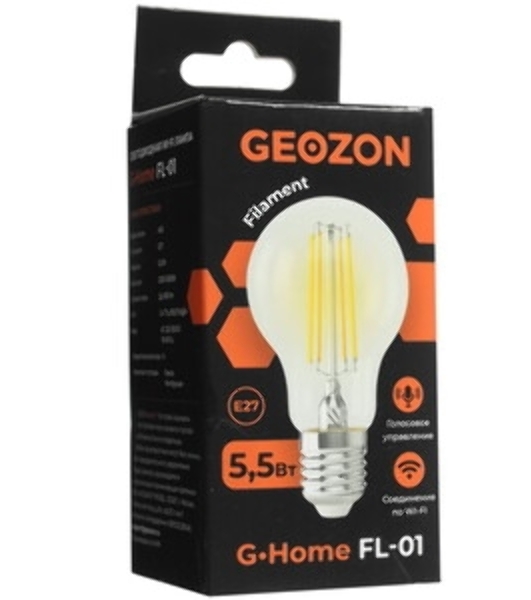 Умная LED лампа филамент GEOZON/E27/A60/5.5W/2200K-5500K/Wi-Fi/AC 220-250В, 50/60Гц/500lm/transparent GSH-SLF01