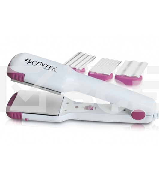 Выпрямитель Centek CT-2005 (бел/роз) 35Вт, гофре, 4 насадки, LED индикатор, широкие пластины