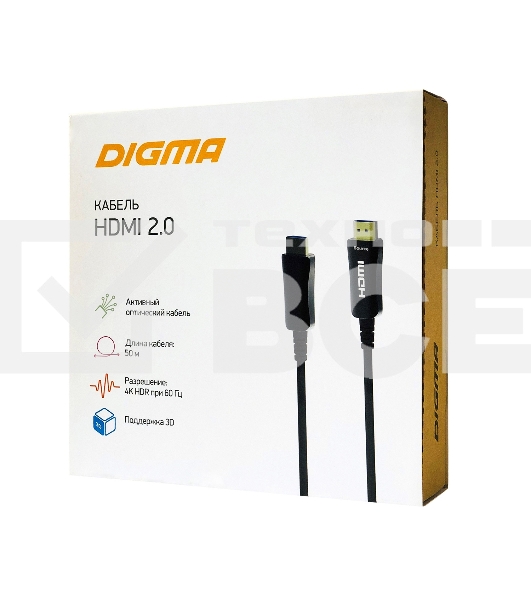 Кабель аудио-видео Digma HDMI 2.0 AOC HDMI (m)/HDMI (m) 50м. позолоченные контакты черный