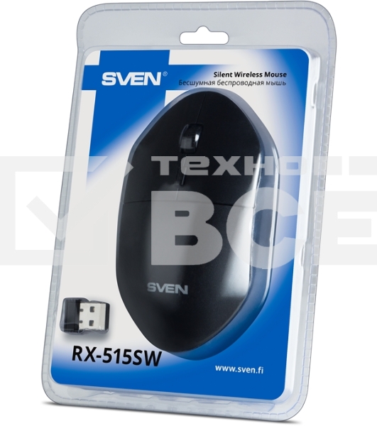 Мышь беспроводная SVEN RX-515SW черный, 1600 dpi, радиоканал, USB, кнопки - 4