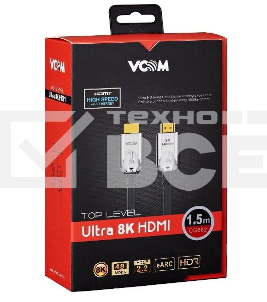 Кабель HDMI 19M/M,ver. 2.1, 8K@60 Hz 1.5m VCOM <CG862-1.5M> VCOM/TELECOM