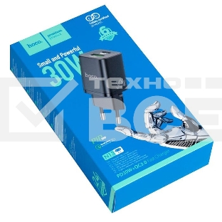 Сетевое зарядное устройство HOCO N13 Bright PD30W+QC3.0 два порта (1*USB-A, 1*Type-C), черный