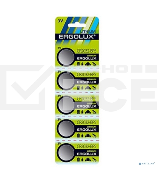 Батарейка литиевая Ergolux CR2032 BL-5 (CR2032-BP5, 3V) (5 шт. в уп-ке)