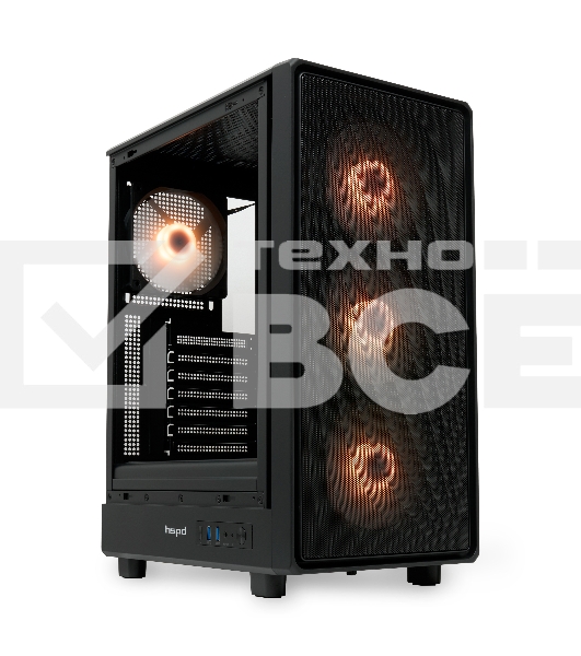 Компьютерный корпус  HSPD M510, Mesh Mid Tower, черный, TG, 0.5 SPCC, 4x120mm ARGB ATX, mATX, mITX 180/280/160mm 1x2.5