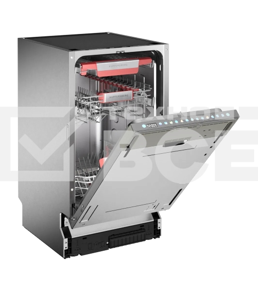 Встраиваемая посудомоечная машина Kuppersberg, High-Tech, 45 см, 10 комплектов, 3 корзины, 7 программ, конденсационная сушка, автоматическое открывание двери, LED подсветка, сенсорное управление, инверторный мотор, энергоэффективность А+++