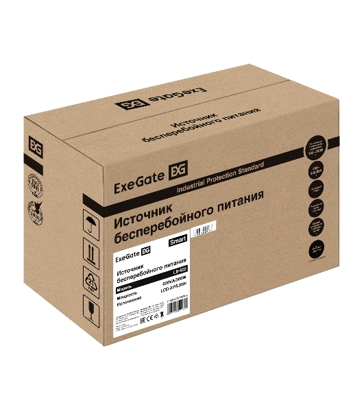 ИБП ExeGate Smart LB-600.LCD.AVR.2SH (600VA/360W, LCD, AVR, 2*Schuko, батарея 12V 7.2Ah, Black)
