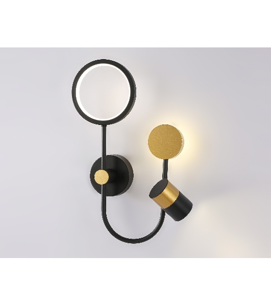 Настенный светодиодный светильник со сменной лампой Ambrella light FL51602/3 BK/GD черный/золото 11W 4200K+GU10 424*275*100