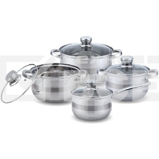 Набор посуды KELLI KL-4213 8 пред. (Ковш с жаропрочной стекл. крышкой 2.1 л. Кастрюля с жаропрочной стекл. крышкой 2.7 л. Кастрюля с жаропрочной стекл. крышкой 3.7 л. Кастрюля с жаропрочной стекл. крышкой 5л. Мерная шкала внутри. 5-слойное капсульное дно.