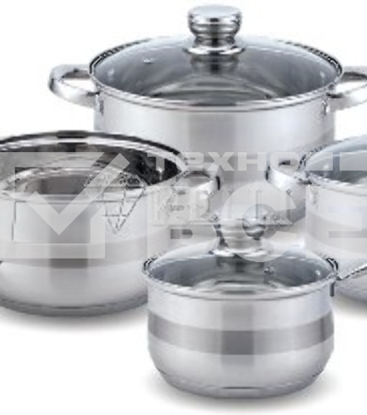 Набор посуды KELLI KL-4213 8 пред. (Ковш с жаропрочной стекл. крышкой 2.1 л. Кастрюля с жаропрочной стекл. крышкой 2.7 л. Кастрюля с жаропрочной стекл. крышкой 3.7 л. Кастрюля с жаропрочной стекл. крышкой 5л. Мерная шкала внутри. 5-слойное капсульное дно.