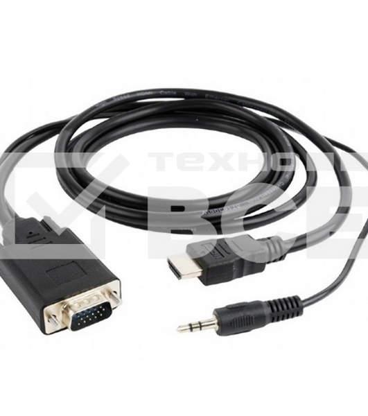 Кабель HDMI->VGA Cablexpert A-HDMI-VGA-03-6, 19M/15M + 3.5Jack, медь, позол.разъемы, 1.8м, черный, пакет