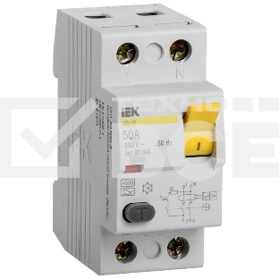 Выключатель дифференциальныйУЗО Iek MDV10-2-050-030 ВД1-63 2Р 50А 30мА ИЭК