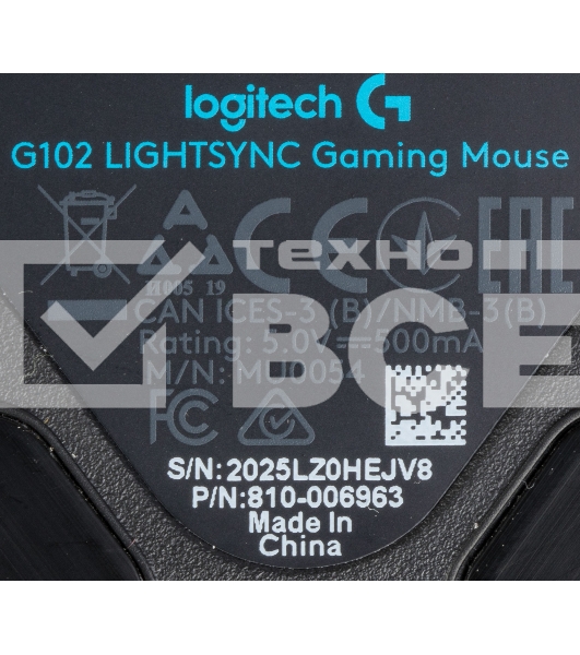 Мышь проводная Logitech G102 LIGHTSYNC черный, 8000 dpi, USB, кнопки - 6