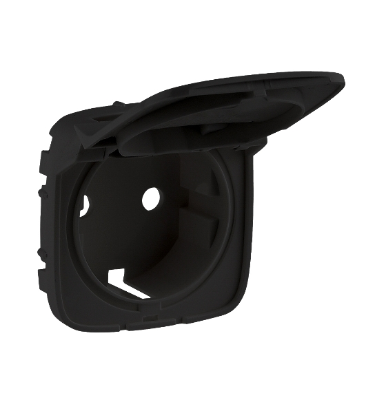 Лицевая панель розетки 2К+З с крышкой.Антрацит