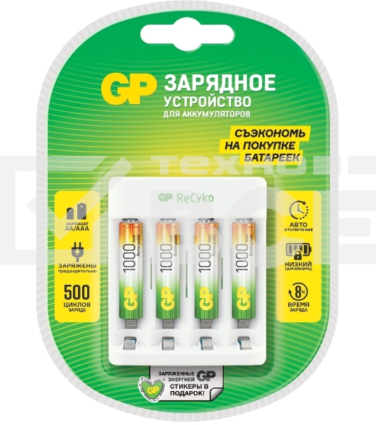 Зарядное устройство GP Rechargeable Е411/100AAAHCCS-2CR1 AA/AAA NiMH 1000mAh (4шт) блистер