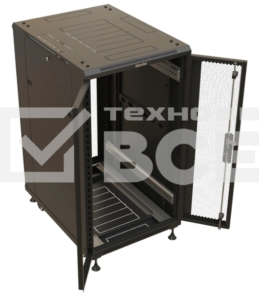 Шкаф коммутационный Hyperline (TTBR-1866-DD-RAL9004) напольный 18U 600x600мм пер.дв.перфор.2ств. задн.дв.перфор. 1000кг черный 510мм 53.8кг 988мм IP20 сталь