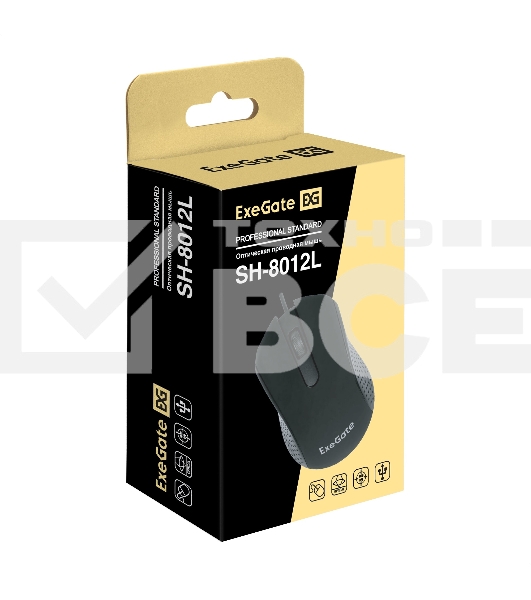 Мышь проводная ExeGate Professional Standard SH-8012L черный, 1000 dpi, USB, кнопки - 3