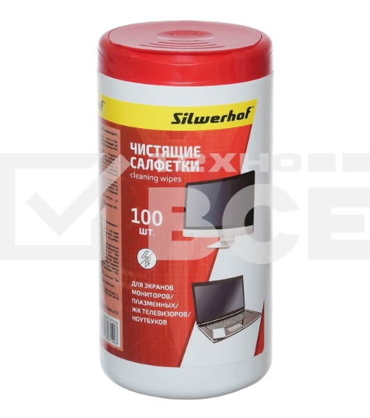 Салфетки Silwerhof 671214 для экранов мониторов/плазменных/ЖК телевизоров/ноутбуков туба 100шт влажных