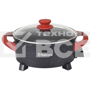 Электросковорода Sakura SA-7715BR Master Chef 1800-2000Вт 30х10см кругл черн/красн