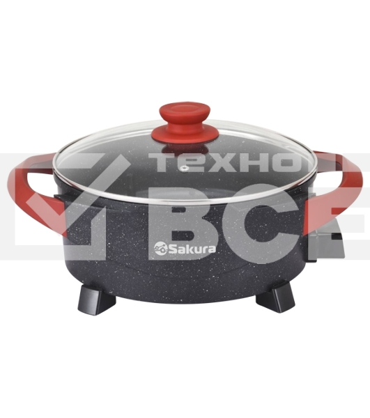 Электросковорода Sakura SA-7715BR Master Chef 1800-2000Вт 30х10см кругл черн/красн