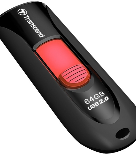 Флешка USB Transcend JetFlash 590 (TS64GJF590K), 64Gb, USB 2.0, R/W 25/15, черный/красный
