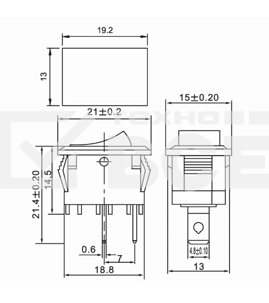 Выключатель клавишный 250V 6А (2с) ON-OFF красный Mini (RWB-201, SC-768) Rexant