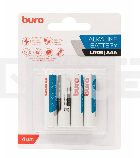Батарея Buro Alkaline LR03 AAA (4шт) блистер