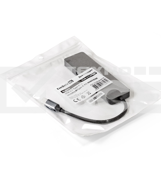 Док-станция ExeGate DUB-31C/PD/H (кабель-адаптер USB Type-C --> 3xUSB3.0 + PD 60W + HDMI 4K@30Hz, Plug&Play, серый)