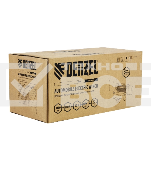 Лебедка автомобильная электрическая LB- 3000, 3,6 т, 3,4 кВт, 12 В// Denzel