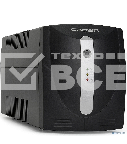 Источник бесперебойного питания Crown CMU-1000X (1000VA/600w; Off-Line; 2 х Euro с резервным питанием и фильтрацией; 12V7AH х 2; Металл)