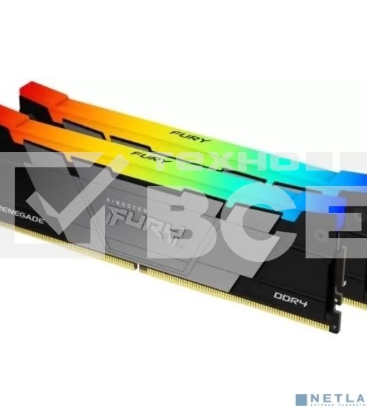 Оперативная память Kingston Fury Renegade, DDR4, 64Gb (2x32GB), 3200MHz, CL16, DIMM, радиатор, RGB, серебристый/черный