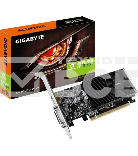 Видеокарта Gigabyte GV-N1030D4-2GL NVidia GeForce GT 1030, 2Gb DDR4/64-bit, PCI-Ex16 3.0, DVI-Dx1, HDMI2.0bx1, LP, 2-slot cooler, Retail